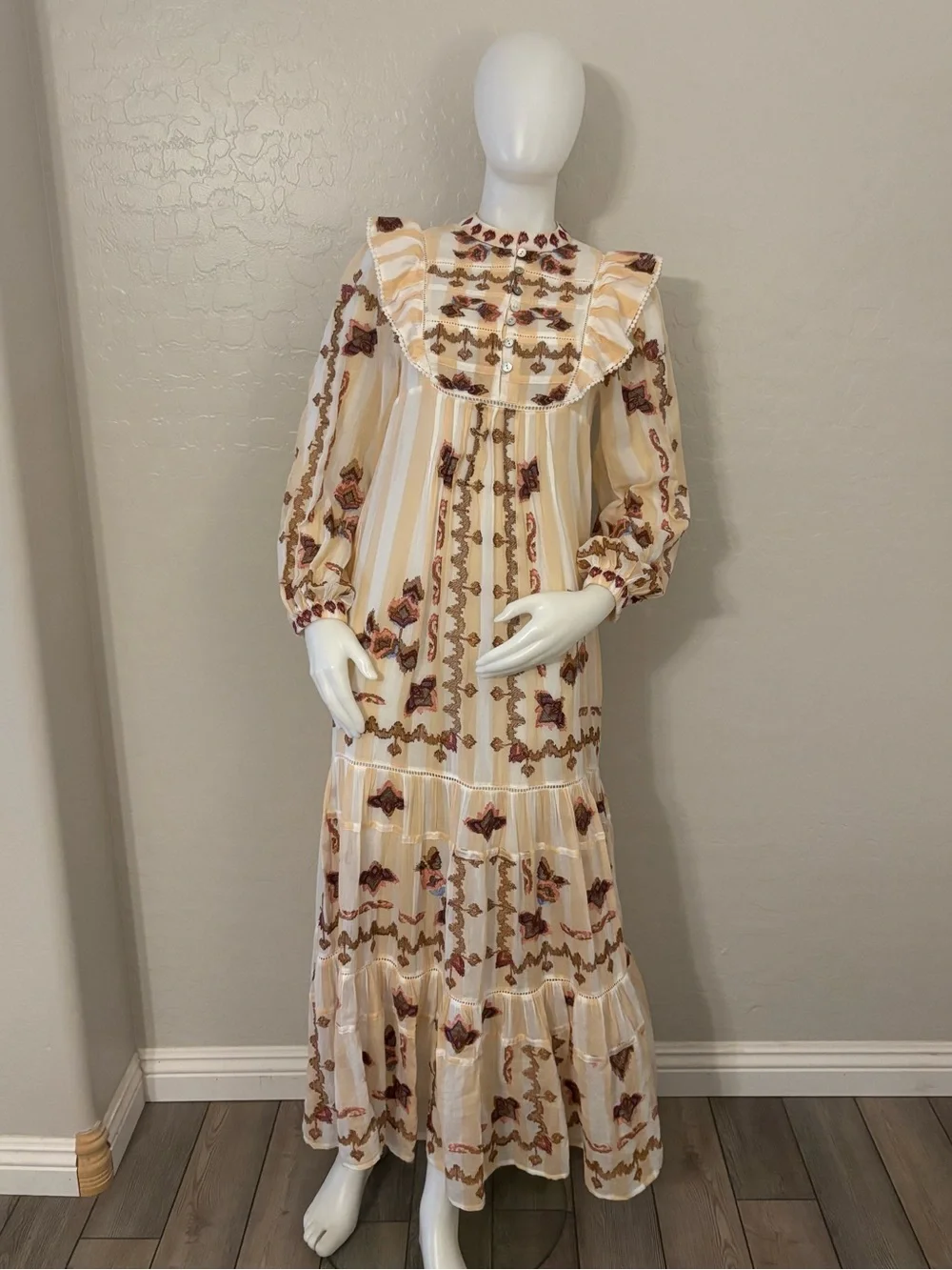 Farm Rio Jacquard Embroidered Ikat Long Sleeve Midi Dress XS - Picture 2 of 16
